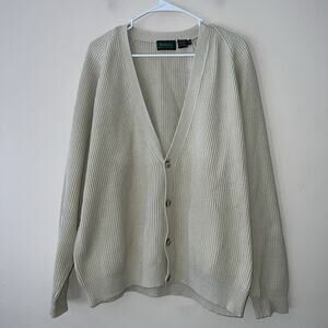 Vintage Byford Sweater Mens XL Cardigan Grandpa Cotton Made England Beige